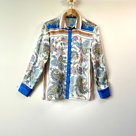 Zara Blue and White Paisley Button Down Shirt - Picture 7 of 7